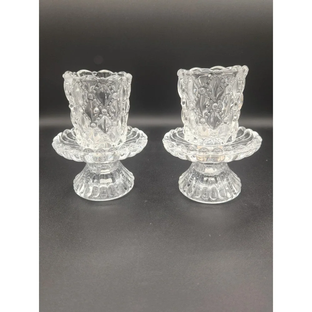 Partylite‎ P9246 Quilted Crystal Glass Votive Candle Holder Pair w/Box - Picture 3 of 6
